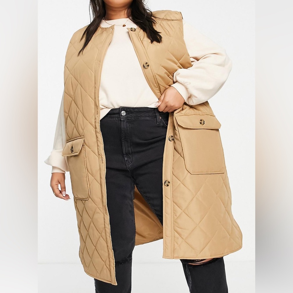 ASOS Only Curve diamond quilted longline tank in beige
